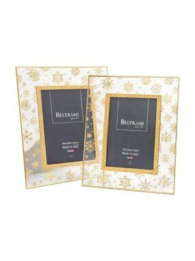 Beltrami Italy Real Silver Plated Gold Snowflake Glass Frames 5x7 Set 9.5x11.25